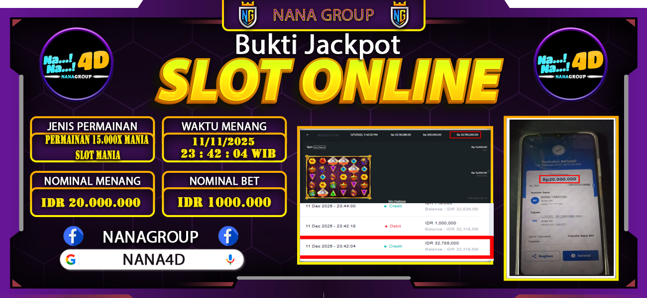 Bukti Kemenangan Besar Dibayar lunas Member NANA4D RP 20.000.000, 12 Desember 2025