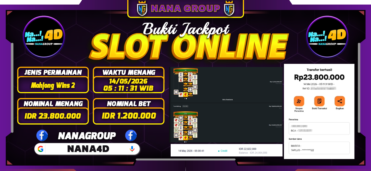 Bukti Kemenangan Besar Dibayar lunas Member NANA4D RP 23.800.000, 14 Mei 2026