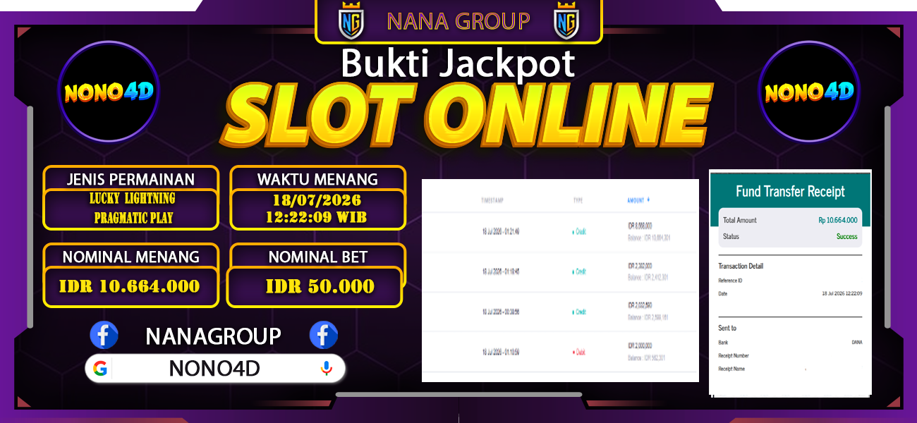 Bukti Kemenangan Besar Dibayar lunas Member NONO4D RP 10.664.000, 18 Juli 2026