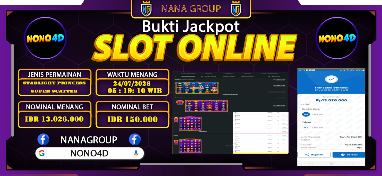 Bukti Kemenangan Besar Dibayar lunas Member NONO4D RP 13.026.000, 24 Juli 2026